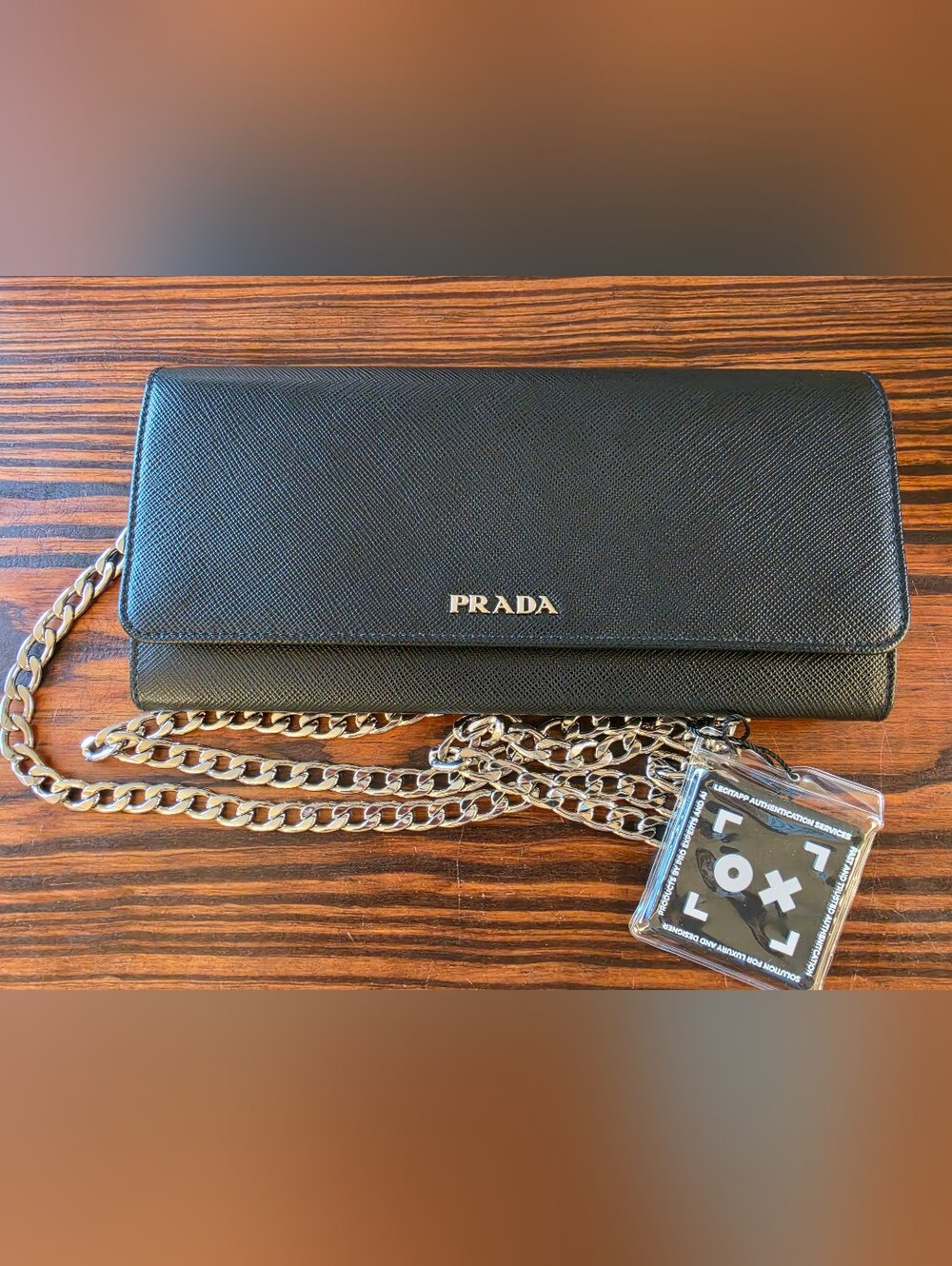 Prada Black Saffiano Chain Wallet Crossbody